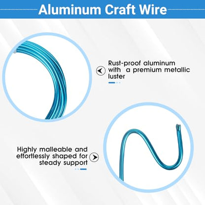5 Rolls Aluminum Craft Wire Kit with Side Cutter Pliers, Multi-Size [18/15/12/10/9] Gauge, Flexible Metal Wire Set for Jewelry Making, Bonsai and Sculpting (82 Ft Total, 16.4 Ft/Roll, Aqua Blue) - size: 5 Gauges Set 16.4Ft Each, style: Aqua Blue