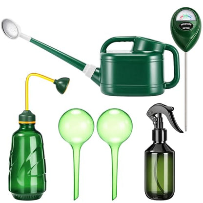 Reallnaive 6-piece Indoor Watering Can Set – 1 Gal Can, 6.8 oz Spray, 15 oz Squeeze, Plant Watering Globes & Soil Moisture Meter, Indoor & Outdoor Plant Care(Army Green) - color: Army Green