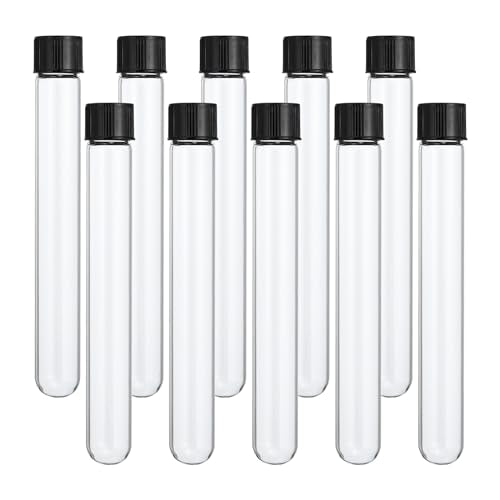 PATIKIL 30ml Test Tubes, 10pcs 5.91x0.79in Glass Clear Round Bottom Test Tube Containers with Plastic Cap for Bead Party Candy Bath Salt Storage Scientific Experiment Plant Propagation - size: 30ml