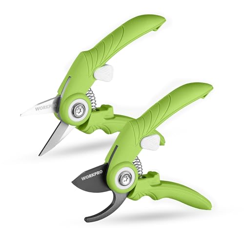 2-Pack 6.9" Garden Pruning Shears, Bypass & Straight Garden Scissors, Green | SK5 Steel Blade, Handheld Garden Floral Clippers for Rose, Plants, Flowers, Gardening Gifts for Women & Men - color: Green
