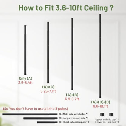 Tension Rod Plant Stand, Plant Poles for Hanging Plants Indoor, Metal Floor to Ceiling Hanging Plants Stand, Tension Pole Plant Stand with 6 Hooks (Fit 3.6-10ft) - size: 6-Hangers