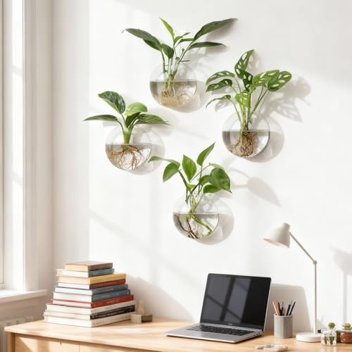 Wall Propagation Planters, 4 Pack Oblate Hanging Plant Holder Vase - size: 5.1"L x 2.4"W x 5"H
