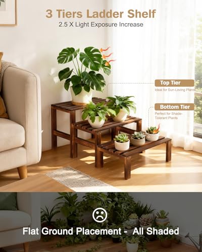 3 Tiered Wooden Plant Stand Shelf Indoor Outdoor,Corner Small Flower Stand - size: 14.6“ Long