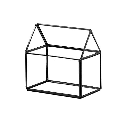 WGV Geometric Planter Terrarium, Width 6" x 3.5" Height 6" Clear Glass Black Frame DIY Succulent air Plant Miniature Fairy Garden Windowsill Tabletop Decor, House 1 Piece - color: Black, size: Geo House