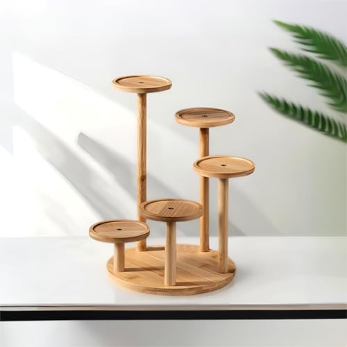 5 Tiered Desk Plant Stand Round Bamboo Plant Shelf Tabletop Succulent Herb Stand Desktop Plant Stand Indoor Plant Rack for in Living Room Office Decoration - Large - size: Large
