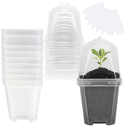 10 Pcs 3" Clear Plant Nursery Pot with Humidity Dome, Plastic Gardening Pot | Plastic Plant Container with Labels, Plastic Gardening Containers Cups for Seedlings Vegetables Succulents Cuttings - color: 10pcs-white, size: 3 Inch