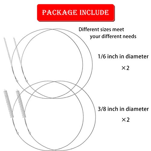 Boao 4 Pcs Feeding Tube Brushes Long Pipe 1/6 Inch and 3/8 Inch Diameter | 32 Inches Long Cleaners Straw Cleaning Brushes Flexible Stainless-Steel Brushes With Soft Nylon Heads Clean Feeding Tubes - size: 1/6 Inch and 3/8 Inch Diameter