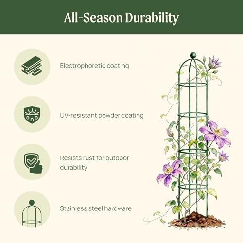 Vego Garden 6.4 ft Round Obelisk Garden Trellis, Metal Rustproof Plant Support Rose Trellis, Tower Potted Cages for Flowers Fruits Vegetable Vines Indoor & Outdoor - size: 6.4 Ft