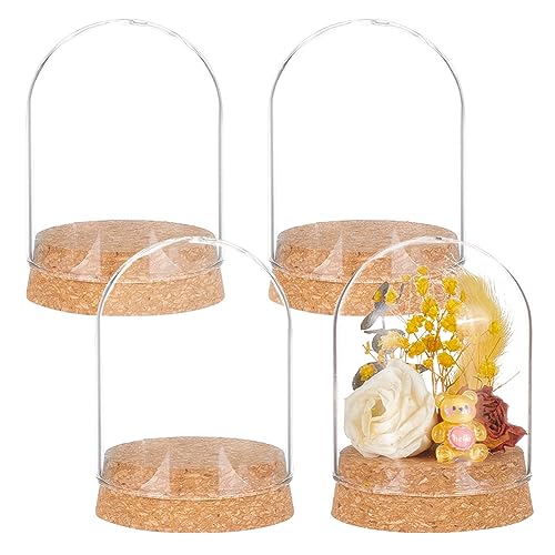 BENECREAT 4 Set Dome Display Glass Jar with Cork, 2.57x3.6inch Tabletop Centerpiece Cloche Bell Jar for Flower Plants, Specimens, Crafts Decorations - size: 2.5x3.6"