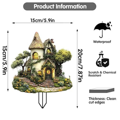 House Garden Stakes Decor Yard Acrylic - 2D Spring Garden Acrylic Sign Decoration, Yard Art, Gift for Nature Lovers, for Indoor & Outdoor Flower Pots, Yard, Mini Gardens & Lawn (5.9”x5.9”) Y25