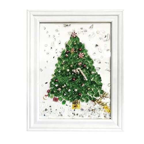 CIYOJA Sea Glass Christmas Tree Craft Kit for Adults: Resin & Mosaic Art Kit with Frame Sea Crushed Glass, Holiday Resin Kit for Handmade Christmas Decorations & Gifts, Beginner-Friendly Home Décor - color: Green-Christmas
