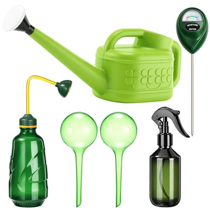 Reallnaive 6-piece Indoor Watering Can Set – 1 Gal Can, 6.8 oz Spray, 15 oz Squeeze, Plant Watering Globes & Soil Moisture Meter, Indoor & Outdoor Plant Care(Grass Green) - color: Grass Green