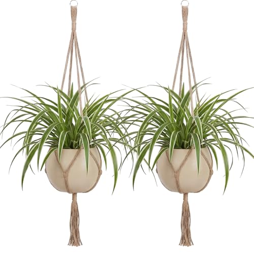 EBOOT 2 Pack 33 Inch Macrame Plant Hanger, Linen Color, 4 Legs - color: Linen Color, size: 33 Inch