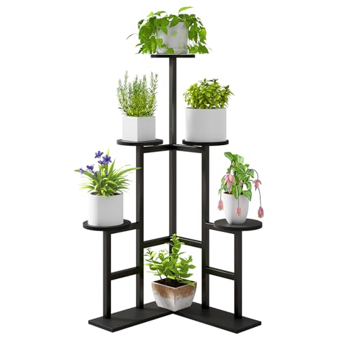 IBUYKE 6 Tier Plant Stand Indoor, Corner Plant Shelf, Black TMJ072B - color: Black, size: 6 Tier