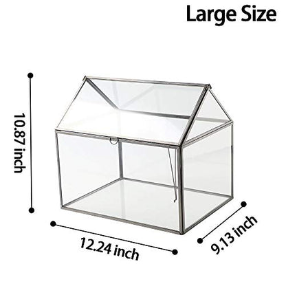 Large Glass Geometric Terrarium Container Tabletop Large Close House Shape Box Planter for Succulent Plant Moss Fern with Swing Lid Black Decor 12 x 9 x 10 inches, No Plants Included