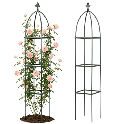 Lancisism 100% Metal Trellis for Climbing Plants Outdoor - Garden Metal Obelisk Trellis Vertical Plant Support for Climbing Vines & Flowers - Sturdy Steel Arch Trellis for Potted Plants Indoor Green