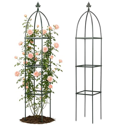 Lancisism 100% Metal Trellis for Climbing Plants Outdoor - Garden Metal Obelisk Trellis Vertical Plant Support for Climbing Vines & Flowers - Sturdy Steel Arch Trellis for Potted Plants Indoor Green