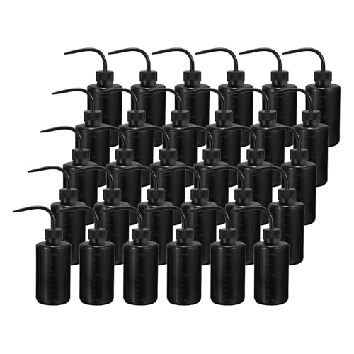 PATIKIL 250ml 8oz Succulent Eyelash Tattoo Wash Bottle, 30 Pcs Plastic Watering Squeeze Bottle Rinse Bottle for Plant Eyelash Extensions Irrigation Lab Gap Cleaning, Black - color: Black