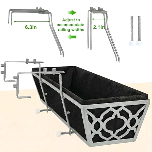 Y&M 24'' Railing Planter Box Set with Black Non-Woven Liner, Gray Metal Large Hanging Flower Boxes with Adjustable Brackets for Fence, Deck, Balcony, and Garden - 4 Pcs - color: Flower 24in 4p-gray