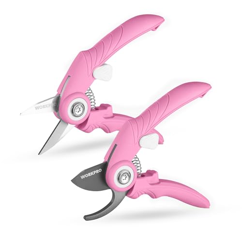 2-Pack 6.9" Garden Pruning Shears, Bypass & Straight Garden Scissors, Pink | SK5 Steel Blade, Handheld Garden Floral Clippers for Rose, Plants, Flowers, Gardening Gifts for Women & Men - color: Pink
