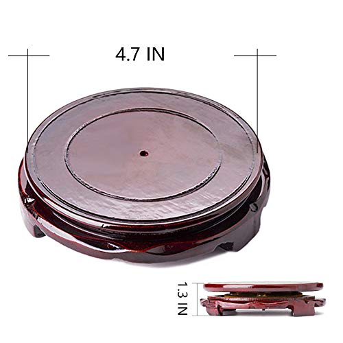 GOLDY&WENDY Brown Wood Oriental Style Round Veneer Base (4.7" w X 1.3" h) | Round Solid Wood Base with a Deep Red Wood-Tone Lacquer Finish; the Tabletop Features a Recessed, Non-Slip Groove, Vase - color: Rotatable, size: 4.7"Inside Diameter