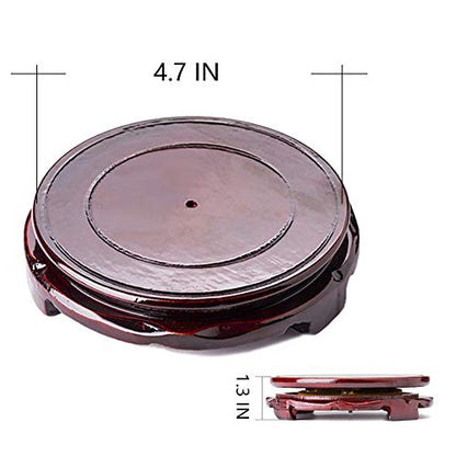 GOLDY&WENDY Brown Wood Oriental Style Round Veneer Base (4.7" w X 1.3" h) | Round Solid Wood Base with a Deep Red Wood-Tone Lacquer Finish; the Tabletop Features a Recessed, Non-Slip Groove, Vase - color: Rotatable, size: 4.7"Inside Diameter