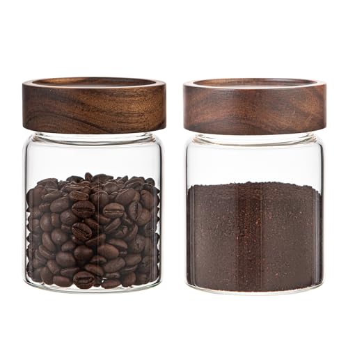 10 oz Small Glass Jars with Top Screw Lid Round Herb Coffee Bean Ground Storage Canister Clear Glass Food Container for Pantry Sugar Tea Coffee Bean Spice Nuts Cookies Bath Salts (2×300ml(10oz)) - color: 2×300ml(10oz)