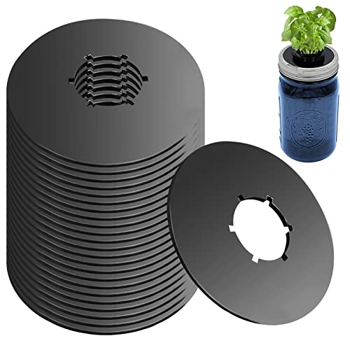 24PCS Kratky Lids Wide Mouth Hydroponic Cover Lids Kratky Mason Jar Lids Kratky Lid Insert Kratky Jar Cover Hydroponic Lids Kratky Hydroponics Supplies with Hole for Mason Jars Aerogardens Pods - color: Black-24pcs(Without Blackout Sleeves)