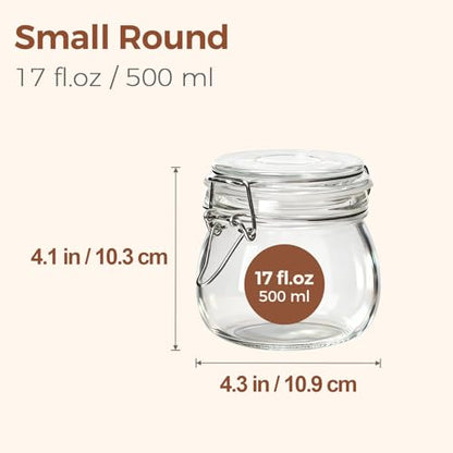 ComSaf Airtight Glass Jars with Lids 17oz Small Food Storage Container Set of 6 - Airtight Canister with Clear Preserving Seal Wire Clip Fastening for Kitchen Canning Pickling Mason jars (Pack of 2) - size: 17oz*6-Round (Pack of 2)
