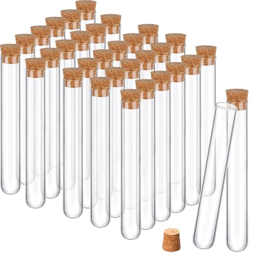 Thyle Glass Test Tubes with Cork Clear Stoppers Round Bottom Lab Test Alcohol Tampons Glass Tubes Container Vials for Plants Scientific Experiments Candy Storage Party Favors (30pcs,20x100mm/25ml) - size: 20x100mm/25ml
