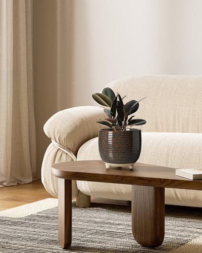 LE TAUCI Ceramic Plant Pots, 5.1 + 6.4 Inch Footed Pots for Plants, Modern Flower Pots for Home and Office, Indoor Planters with Drainage, Reactive Glaze Black - color: Reactive Glaze Black