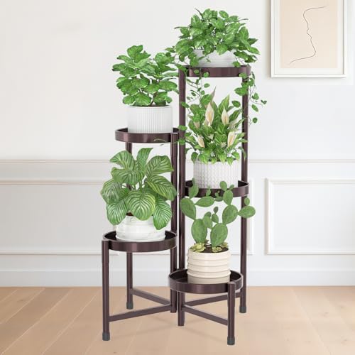 iDavosic.ly Plant Stand Indoor Outdoor, 5 Tier Metal Corner Shelf, Bronze | Tiered Flower Display Holder, Folding Multi Orchid Rack, Easy to Assemble, Space Saving Patio Balcony Porch Garden House - color: Violet Bronze, size: 5 Tiers
