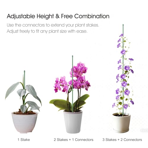 RIFNY Plant Stakes for Indoor Plants, 14 Inch Plant Support Stakes, 10 PCS | Tall Adjustable Garden Plant Sticks, with Clips for Indoor Monstera Tomato Orchid Potted Plants Flower, Green - size: 14IN 10PCS