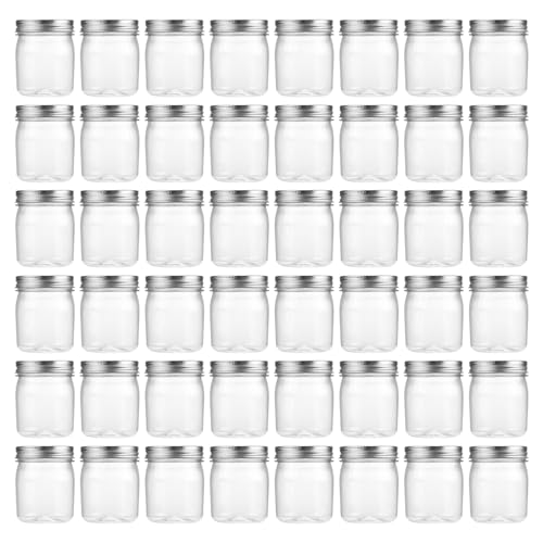 novelinks 8 oz Plastic Mason Jars and Clear Plastic Jars with Lids 8 oz | 48 Pack, Silver, Plastic Containers with Lids, Small Mason Jars, Clear Jars Bulk, Spice Jars, Slime Jars, Mini Jars - color: Silver, size: 48 Pack 8 Ounce