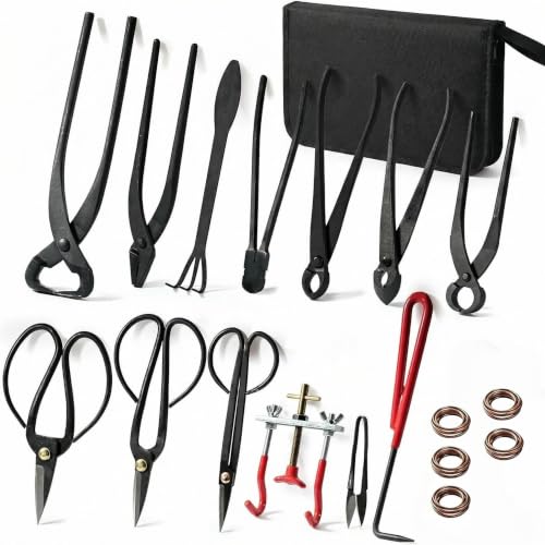 14PCS Bonsai Tools Set, Bonsai Tree Kit, Carbon Steel Trimming Gardening Tool Set, Include Bonsai Scissors, Pruning Shears, Wire Cutters, Jin Pliers, Rake with Spatula Starter Kit
