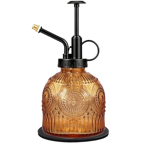 Glass Plant Mister Spray Bottle Vintage Refill Leak Proof Watering Can 8oz - color: Brown-black Pump