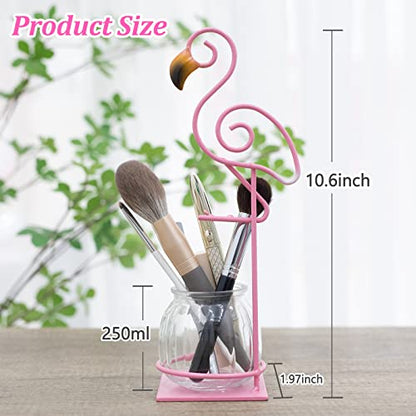 Tabletop Pink Flamingo Planter Propagation Station, Glass Vase Metal Stand - color: Pink Flamingo