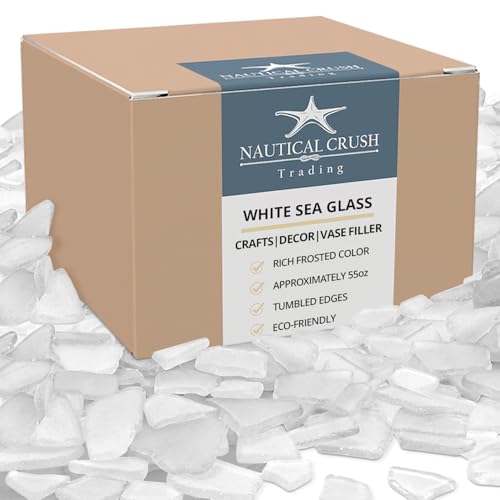 Nautical Crush Trading Bulk Sea Glass – 55oz Tumbled Sea Glass in White – SeaGlass for Crafts, Decor & Jewelry – Real SeaGlass Pieces for DIY & Art Projects - size: 55 Ounces