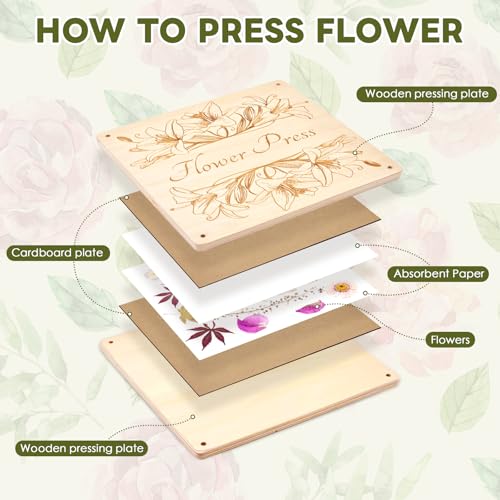 GTQYYF Flower Press Kit 11" x 11" Large Wooden Flower Presser, 10-Layer Flower Pressing Kit for Adults & Teens, DIY Wedding Bouquet Preservation, Dried Flower Art, Pressed Flower & Leaf Crafts