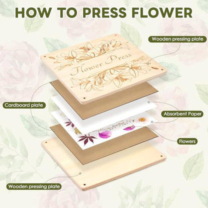 GTQYYF Flower Press Kit 11" x 11" Large Wooden Flower Presser, 10-Layer Flower Pressing Kit for Adults & Teens, DIY Wedding Bouquet Preservation, Dried Flower Art, Pressed Flower & Leaf Crafts