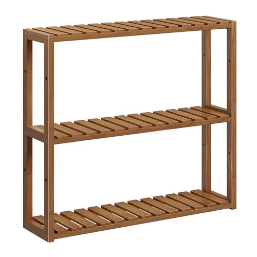 SONGMICS Bamboo Bathroom Shelf, 3-Tier Adjustable Plants Rack | Wall-Mounted or Stand, Living Room, Balcony, Kitchen, 5.9 x 23.6 x 21.3 Inches, Yellow Brown, BAMBOU Collection UBCB013K01 - color: Coffee Brown, size: 3 Tiers (5.9"D x 23.6"W)