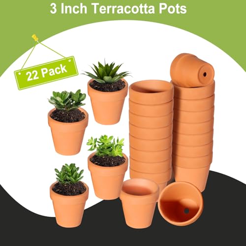TKSCUSR 22Pcs 3 Inch Terracotta Pots, Clay Flower Pots Cactus DIY Flower Pots with Drainage Hole,Great for Plants Garden Windowsill Indoor & Outdoor Wedding Favors Gifts