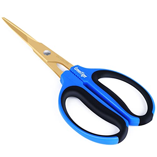GreenTiger Garden Scissors, 65mm Extra-Long Blade, Golden Titanium Coating Pruning Shears, Sharp Precision-ground Stainless Steel Bonsai Shears, Suit for Garden and Home