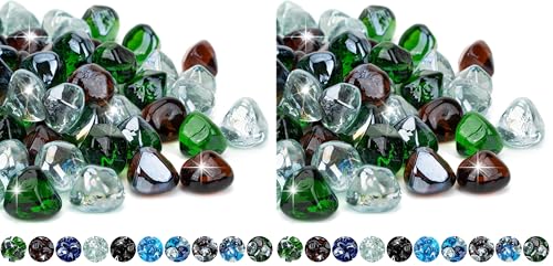 Mr. Fireglass 10 Pounds Blended Fire Glass Diamonds for Fireplace Fire Pit & Lanscaping - 1 inch High Luster Fire Rocks with Mixed Colors (Emerald Green+Crystal Ice+Amber) (Pack of 2) - color: Emerald Green+crystal Ice+amber, size: 1 inch, 10 Pounds (Pack