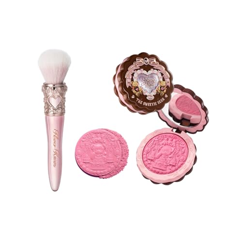 Flower Knows The Sweetie Bear Silk Satin Blush & Brush Set,Talc-Free Rose Pink Powder Blush,Highly Pigmented,Buildable&Blendable,Radiant Cheek Color for a Lively Glow,Gift-Worthy(04 Berry Parfait) - color: 04 Berry Parfait+Brush