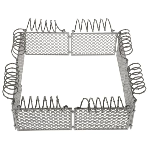 Versatile DIY Miniature Fence Set - Light Grey Plastic - High Realism for Prison & Farm Scene Building Blocks, 7.48 X 7.48 X 3.42 Inches