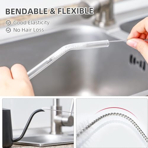10-Piece Nylon Tube Cleaning Brush Set, Long Straw Brushes for Narrow Neck Bottles and Cups (White, 8 Inch)