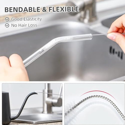 10-Piece Nylon Tube Cleaning Brush Set, Long Straw Brushes for Narrow Neck Bottles and Cups (White, 8 Inch)
