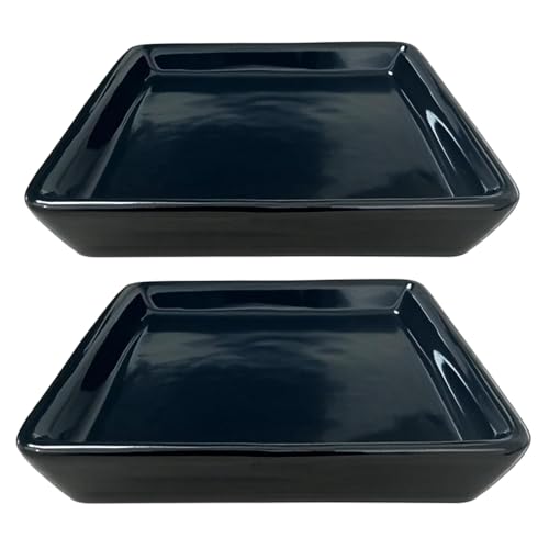 Square Ceramic Plant Saucer Tray 2 Pcs 8 9 10 Inch Black, 9.3" OD x8.3 ID x1.3 Deep, Sturdy Heavy Duty Glazed Planter Drip Flower pots with Catch Basin for Indoor Outdoor Plants(10" Black) - color: Black, size: 10"(2pack)