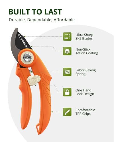 Garden Shears 6.9" Pruning Shears for Gardening Orange - size: 6.9" Bypass Orange